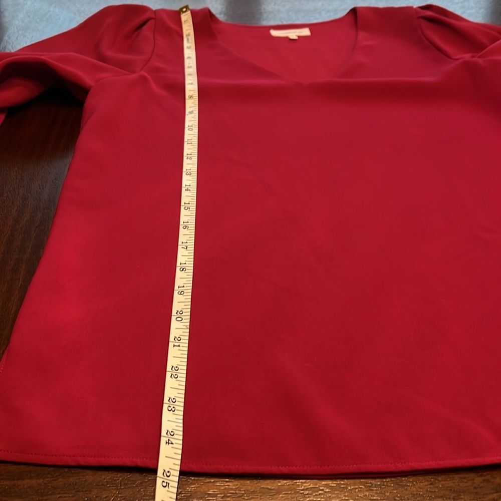 Lafayette 148 Lenore Hibiscus V-Neck Crepe Blouse Puff Sleeve Button Cuff Small - Picture 11 of 12